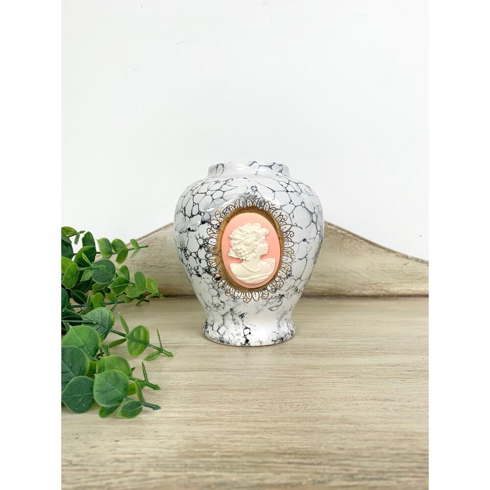 Vintage Ceramic Cameo Vase Marble Veining Look Victorian Revival Feminine Decor